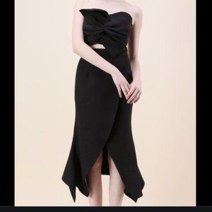 Chicwish Sweet Knot Bustier Top and Flap Skirt Set in Black